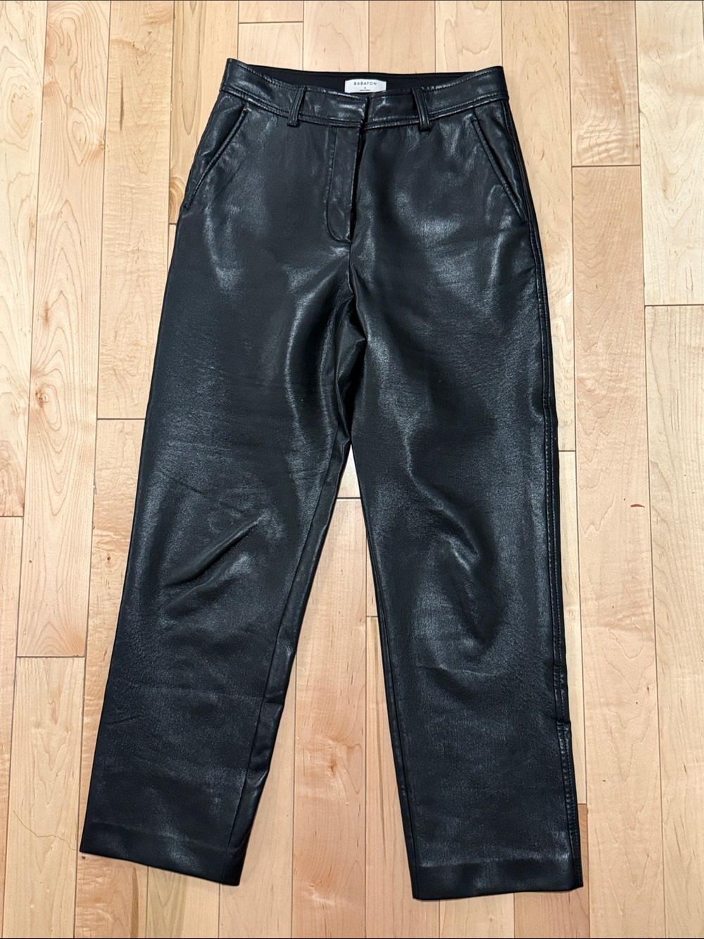 Aritzia babaton black soft stretchy faux leather ankle pants